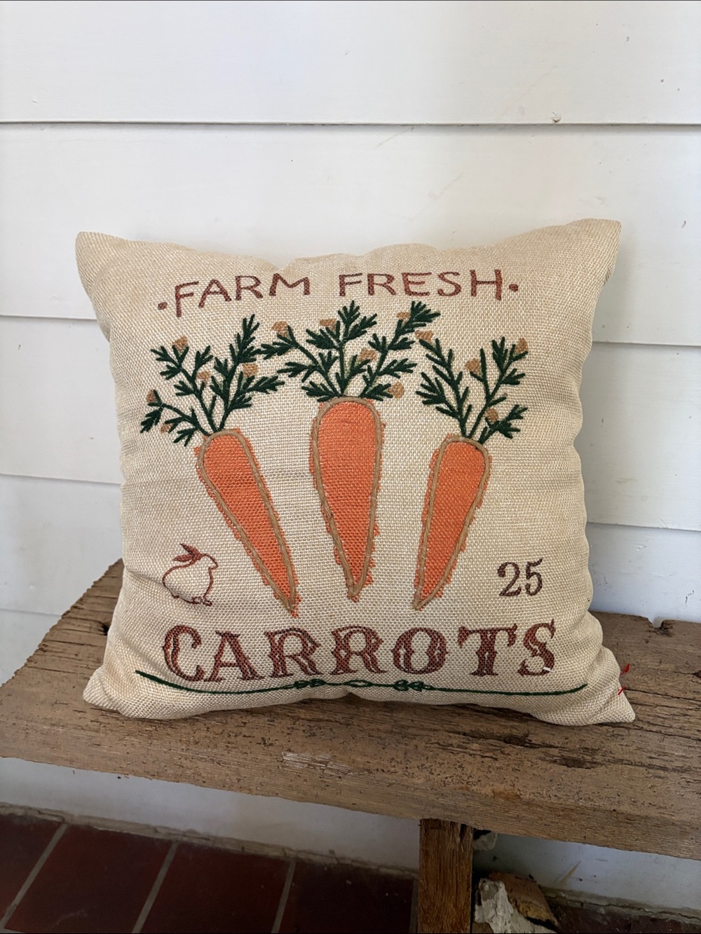 Vintage Farm Fresh Carrots Pillow - Orange & Green